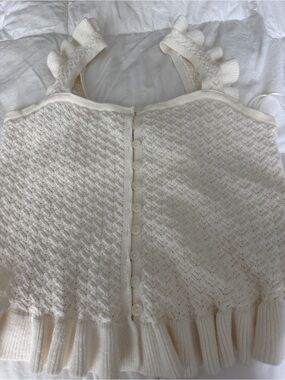 Cream Knit Button-Front Bandeau with Ruffle Straps
